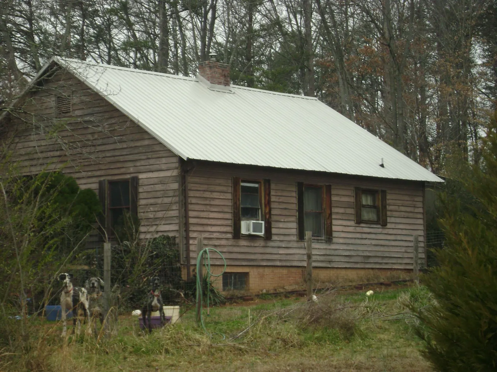 White metal roof on an old wood sided farmhouse, from a Metal Roof Installation job in Dent